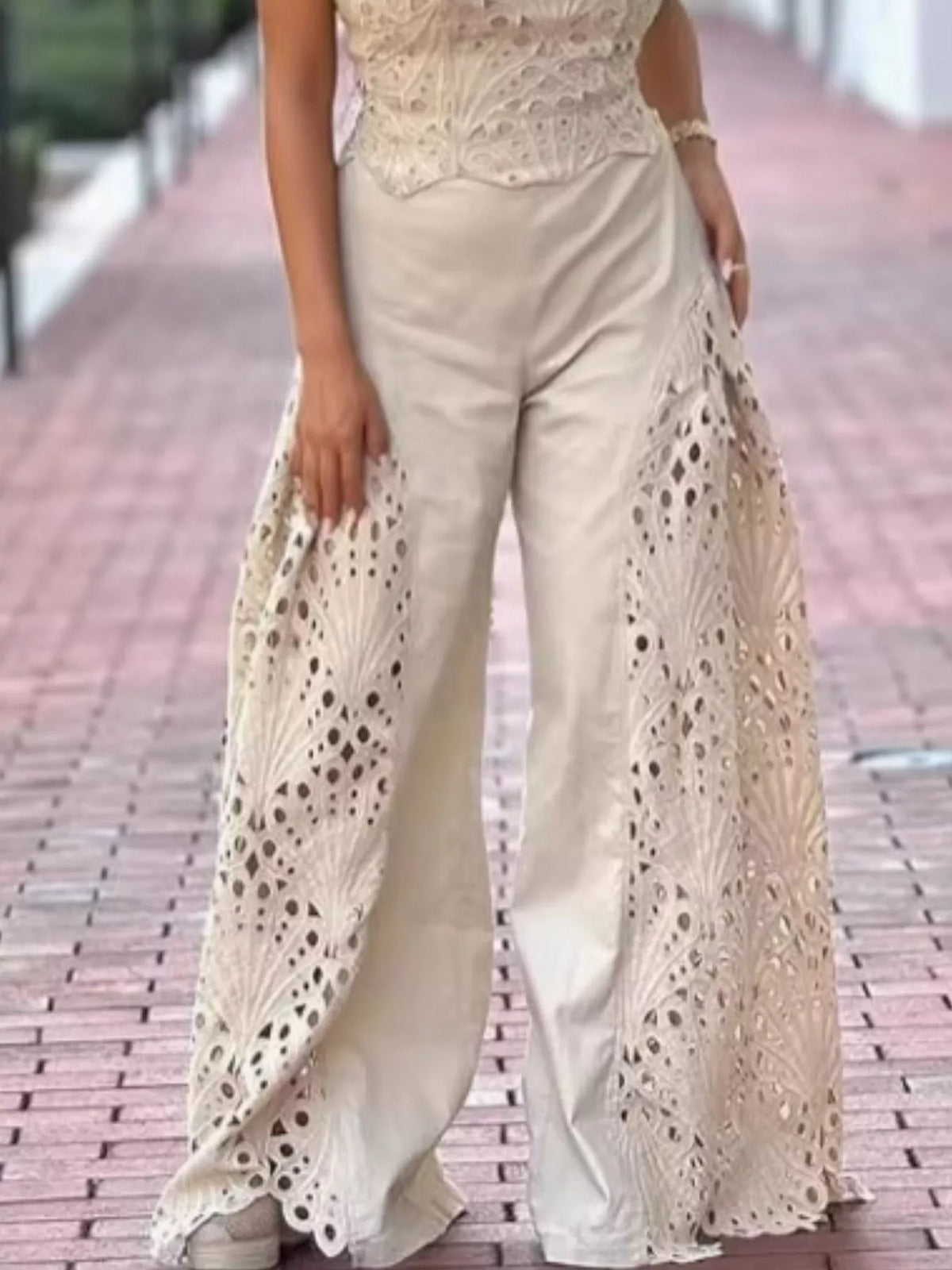 Hollow-Out Tube Top and Pants Two-Piece Set