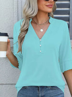 Full Size Notched Flounce Sleeve Blouse Plus Size