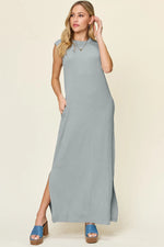 Double Take Full Size Texture Mock Neck Sleeveless Maxi Dress - Ladyez