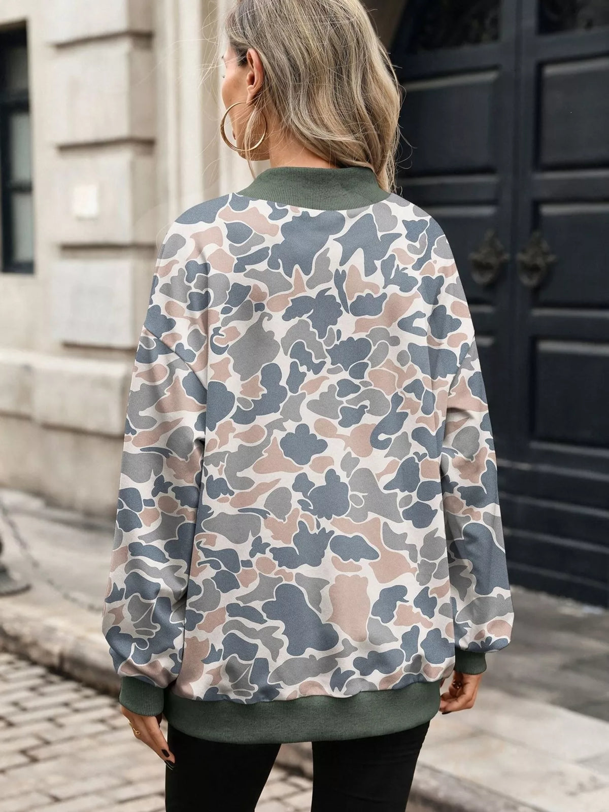 Camouflage Print Mock Neck Sweatshirt