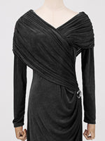 Ruched Draped Long Sleeve Maxi Dress