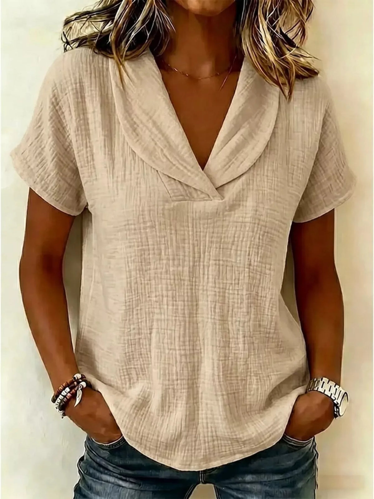 Full Size Textured Short Sleeve Blouse Plus Size