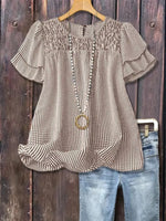 Full Size Gingham Smocked Ruffle Sleeve Blouse Plus Size