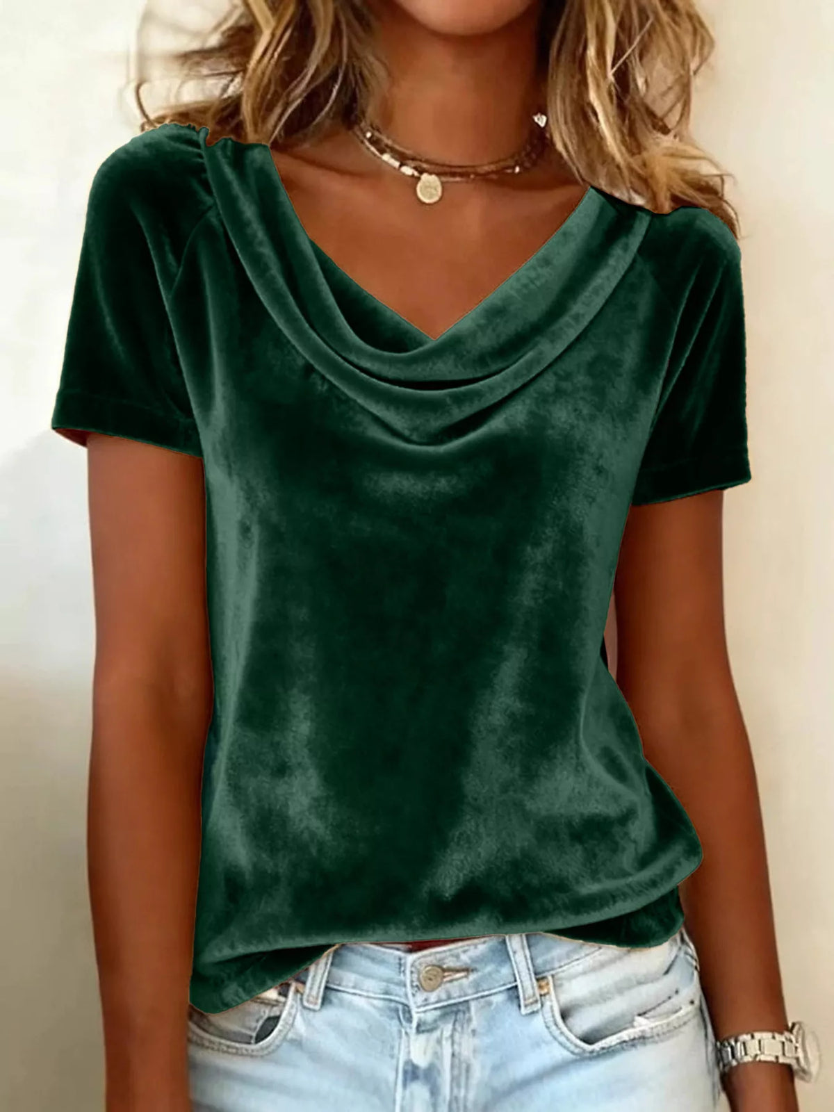 Full Size Cowl Neck Short Sleeve Top Plus Size