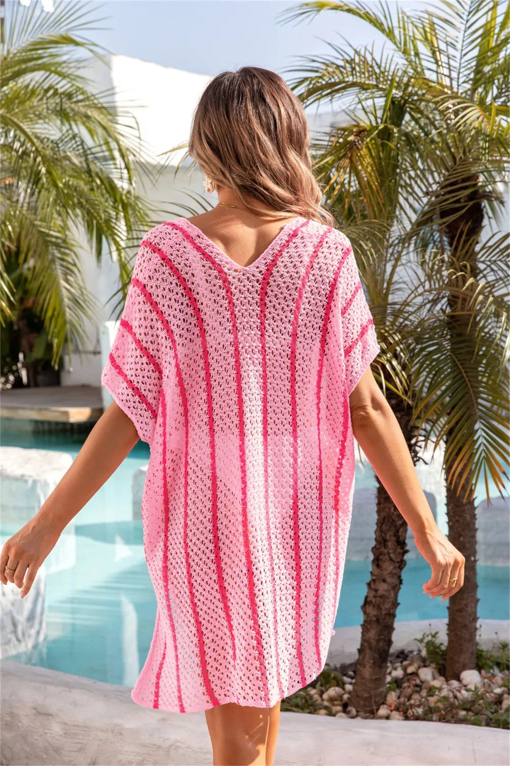 Angel Wings Openwork V-Neck Short Sleeve Cover Up - Ladyez