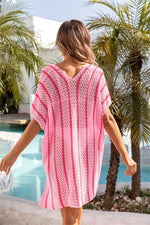 Angel Wings Openwork V-Neck Short Sleeve Cover Up - Ladyez
