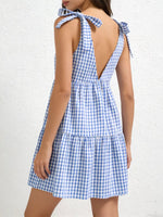 Gingham Tie-Shoulder Ruffle Hem Mini Dress