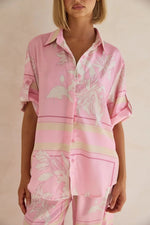 Printed Button Up Shirt and Pants Set