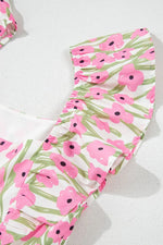 Floral Print Square Neck Ruffled Cap Sleeve Maxi Dress