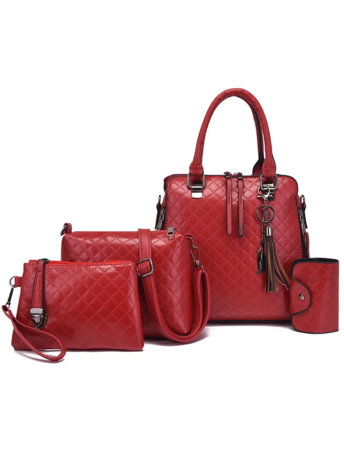 4-Piece PU Leather Bag Set with Tassel Detail - Ladyez