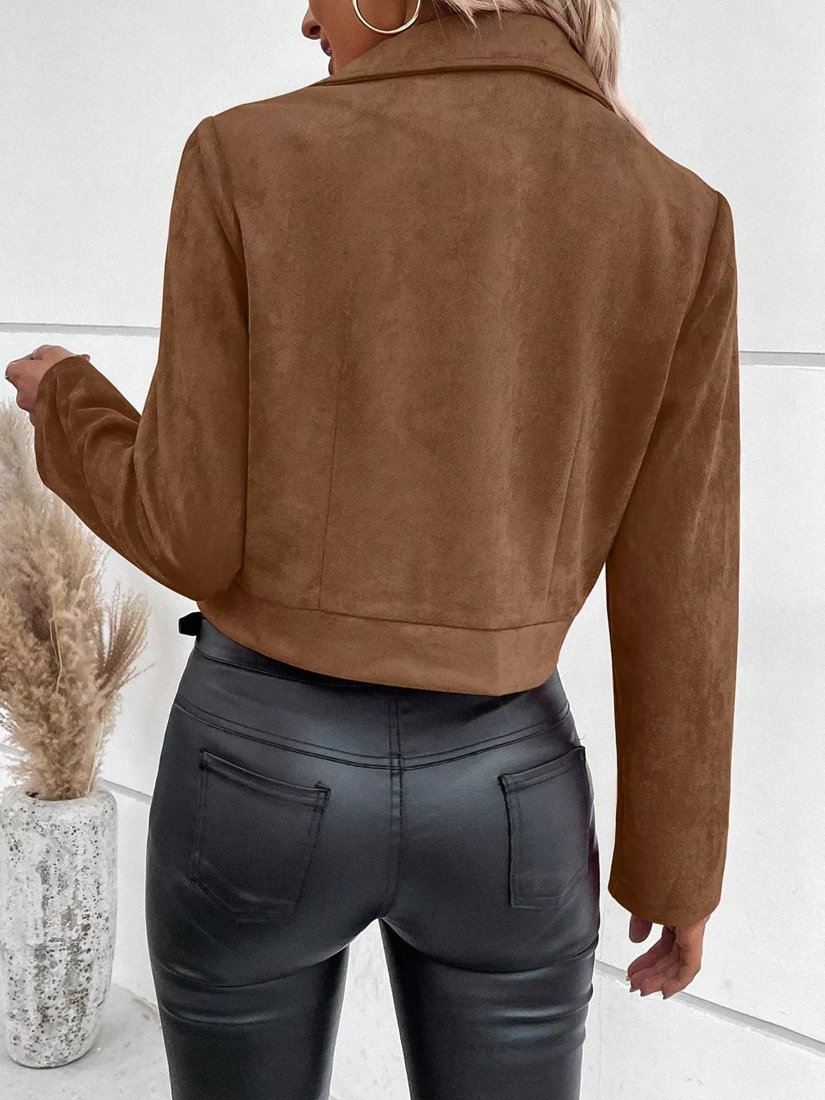 Suede Moto Jacket with Zip Detail