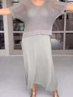Full Size Openwork Knit Cover Up and Dress Set Plus Size