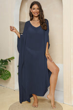 V-Neck Three-Quarter Sleeve Cover-Up - Ladyez