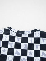 Western Checkerboard Print Side Split T Shirt
