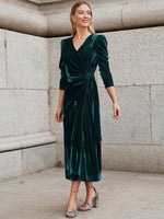 Surplice Puff Sleeve Midi Dress - Ladyez