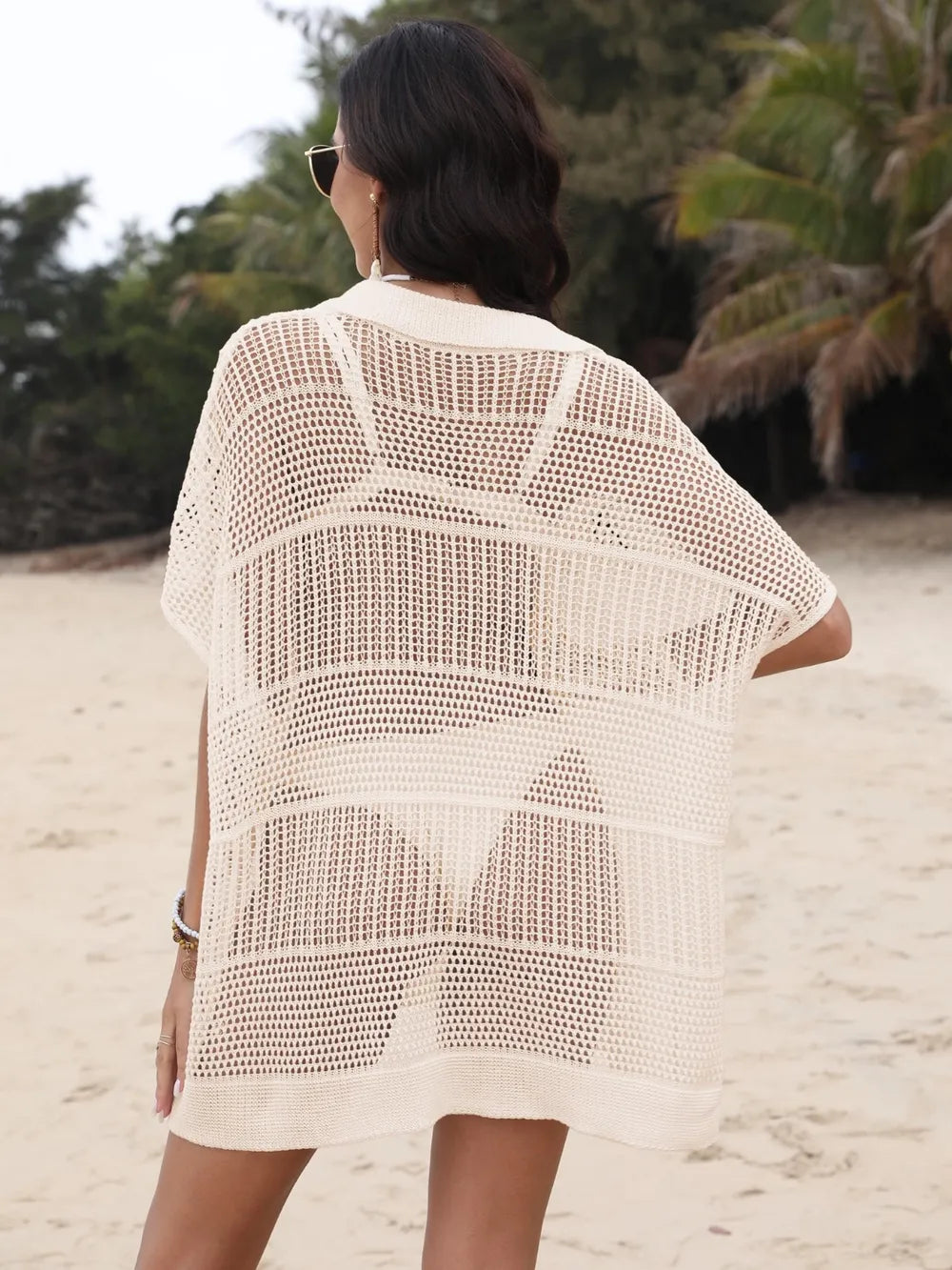 Hollow Out Collared Neck Cover-Up - Ladyez
