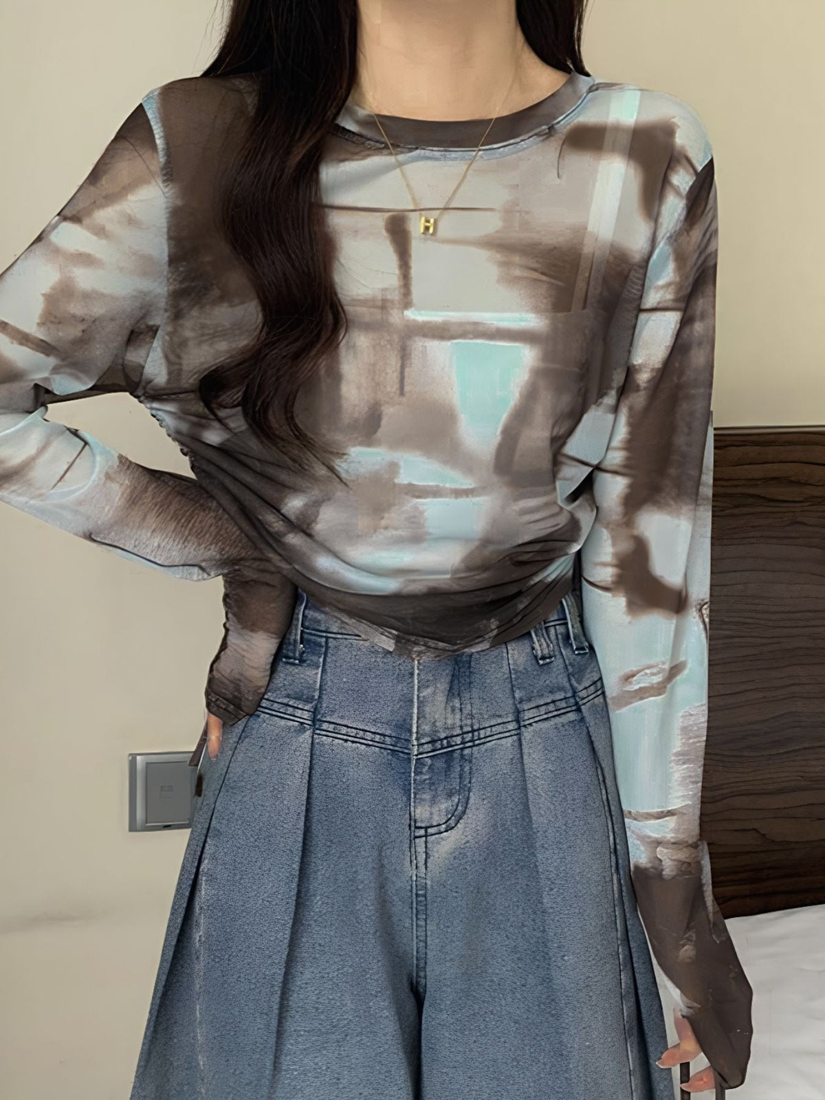 Tie Dye Drawstring Ruched Top