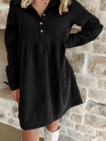Casual Corduroy Button Detail Mini Dress