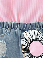 Children's Top & Sunflower Denim Shorts Set