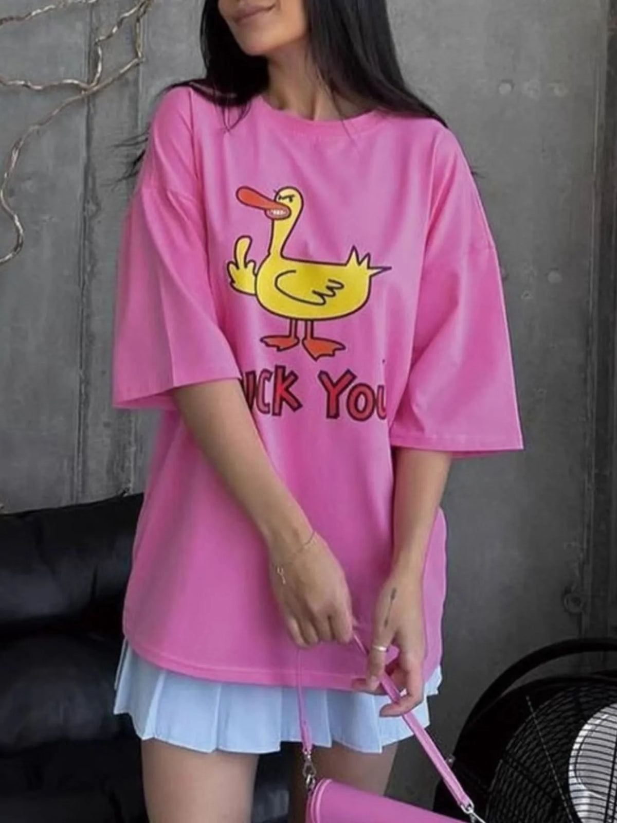Duck Graphic Oversized Round Neck T-Shirt