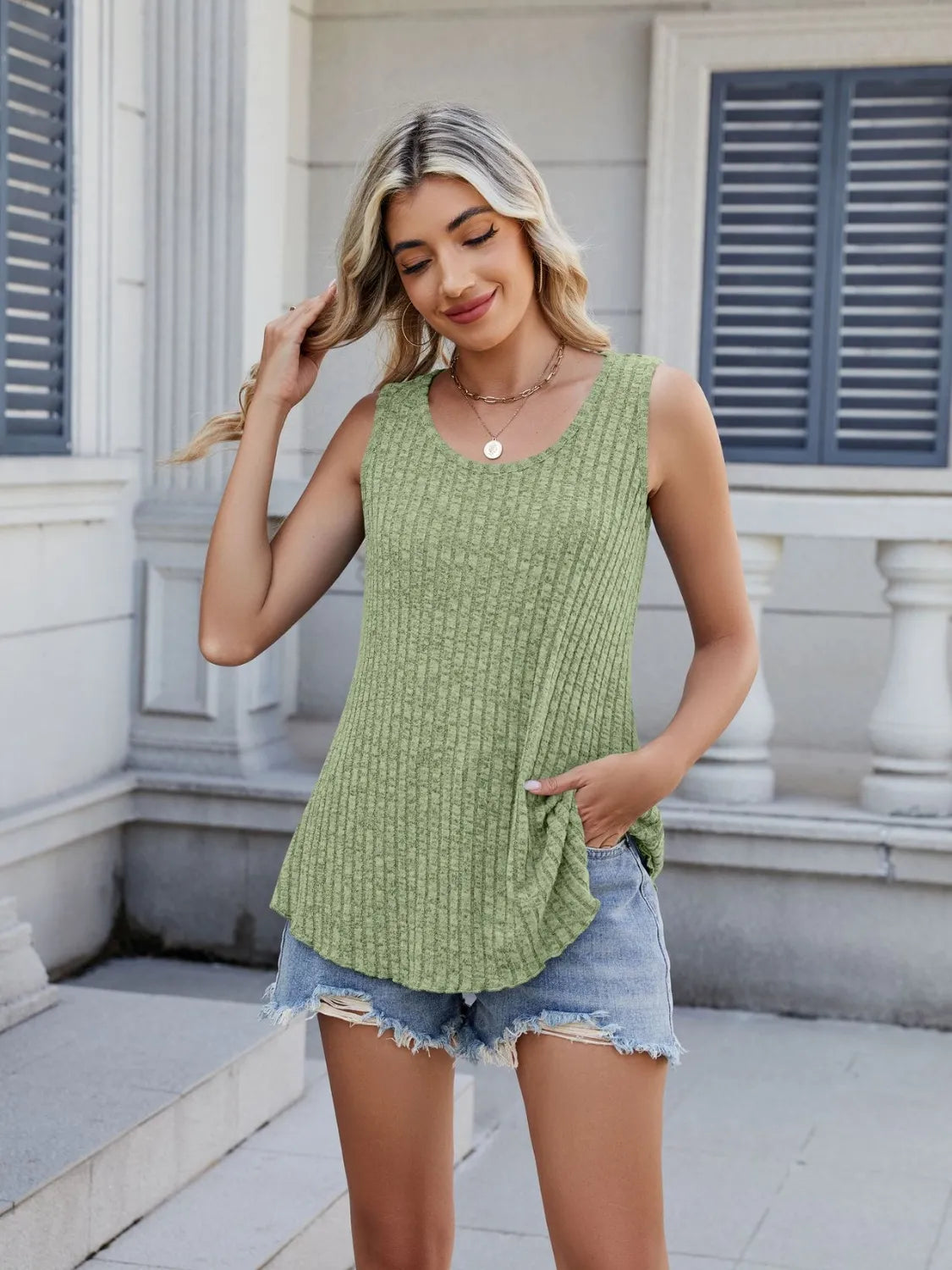 Ribbed Round Neck Tank