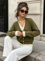 V-Neck Button-Down Contrast Layered Cardigan