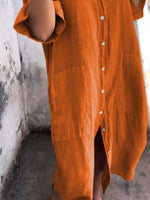 Full Size Casual Linen Button-Down Shirt Dress Plus Size - Ladyez