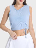 Millennia Drawstring Ruched Wide Strap Active Tank - Ladyez
