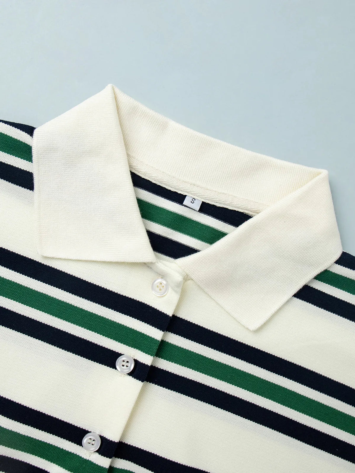 Striped Polo T-Shirt with Contrast Collar - Ladyez