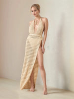 Hollow Out Halter Neck Cover-Up Dress - Ladyez
