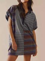 Striped Oversized Half Button Shirt Dress