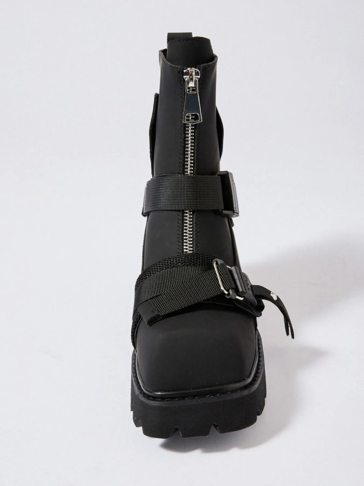 Chunky Platform Boots with Buckle Straps and Front Zip - Ladyez