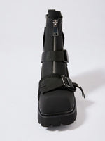 Chunky Platform Boots with Buckle Straps and Front Zip - Ladyez