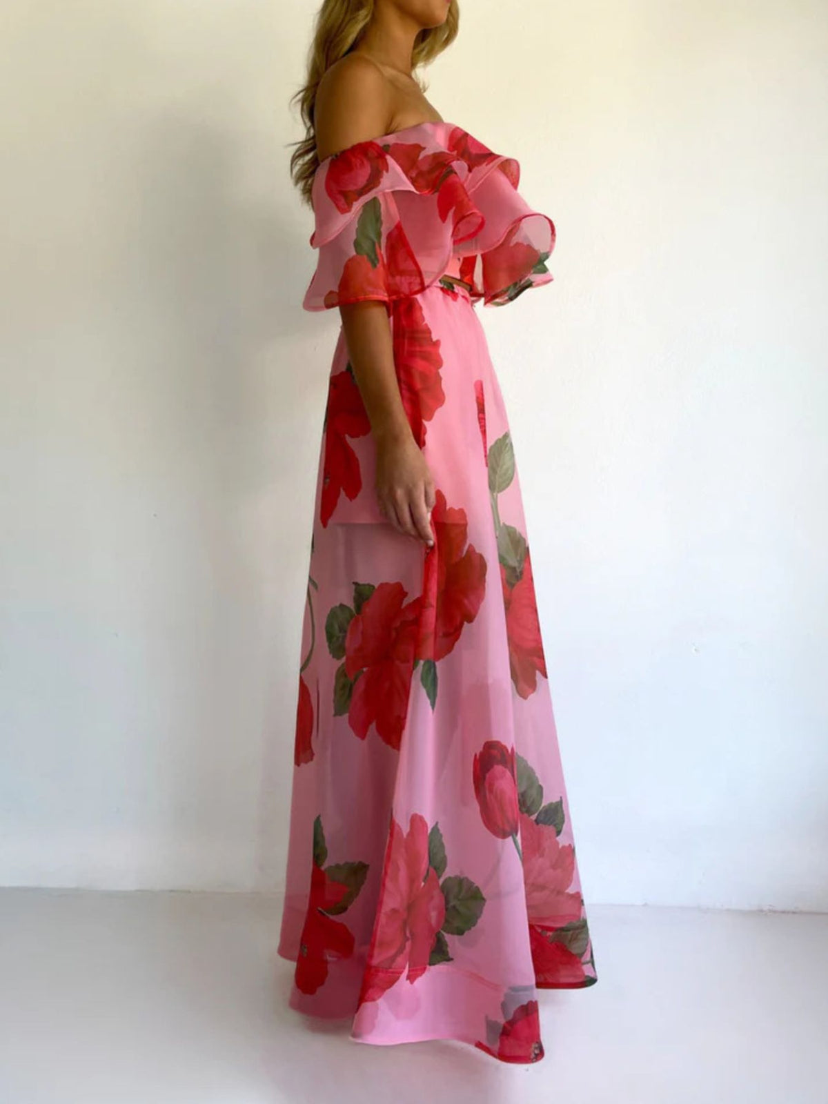 Polka Dot Ruffle Crop Top and Maxi Skirt Set