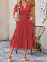 Tiered Notched Short Sleeve Dress