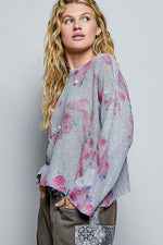 POL Ribbed Butterfly Print Round Neck Knit Top