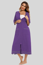 Zip Up Slit Round Neck Night Dress with Pockets - Ladyez
