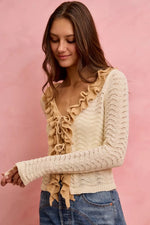 SO ME Pointelle Texture Lightweight Sweater Cardigan