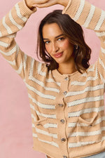 SO ME Stripe Long Sleeves Button Sweater Cardigan