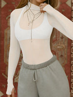 Mock Neck Long Sleeve Sheer Top - Ladyez