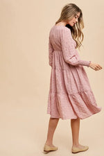 Annie Wear Textured Smocking Bodice Tiered Midi Dress