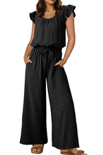Ruffled Cap Sleeve Wide Leg Jumpsuit - Ladyez