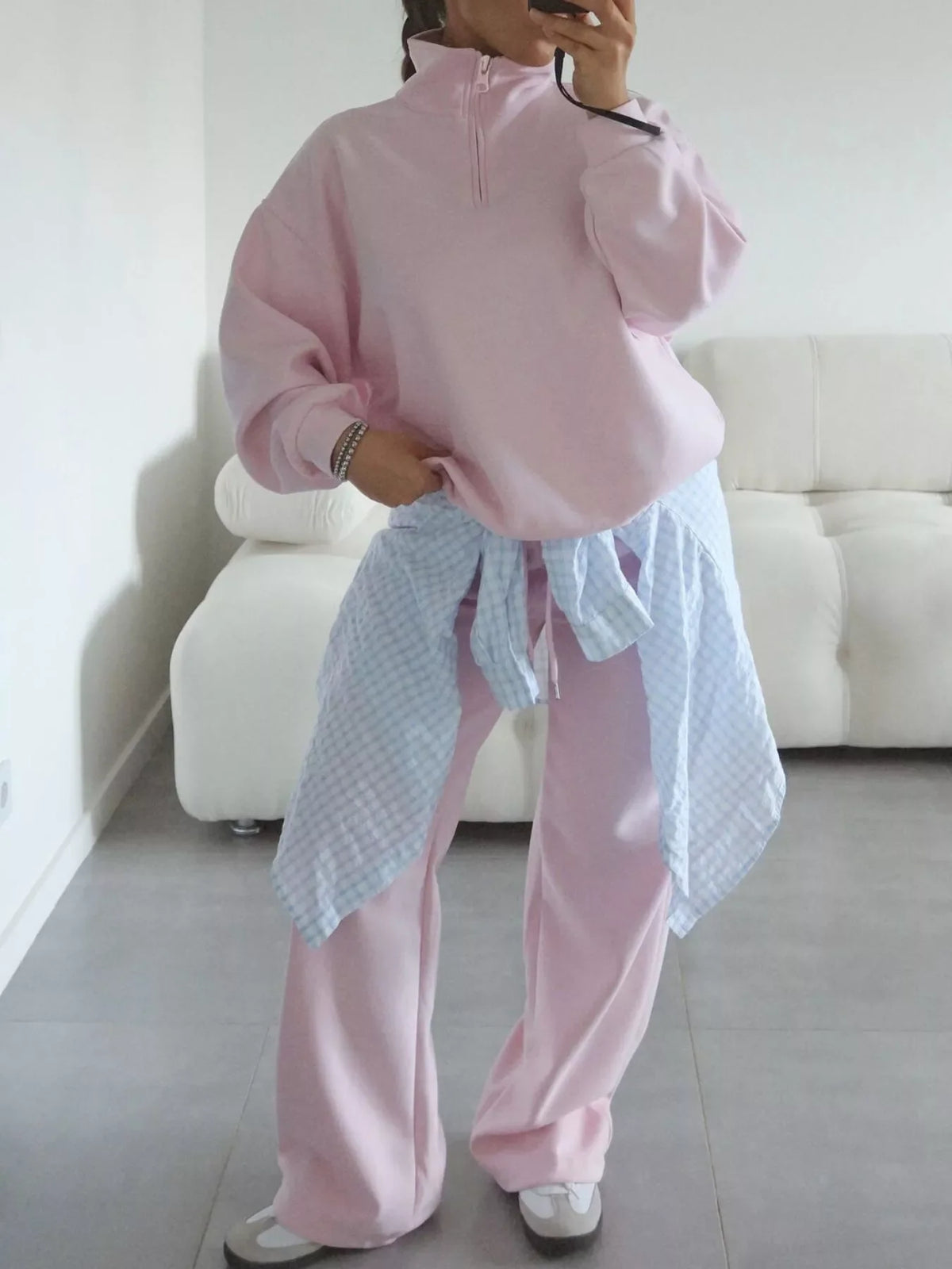 Quarter-Zip Top and Wide-Leg Sweatpants Set