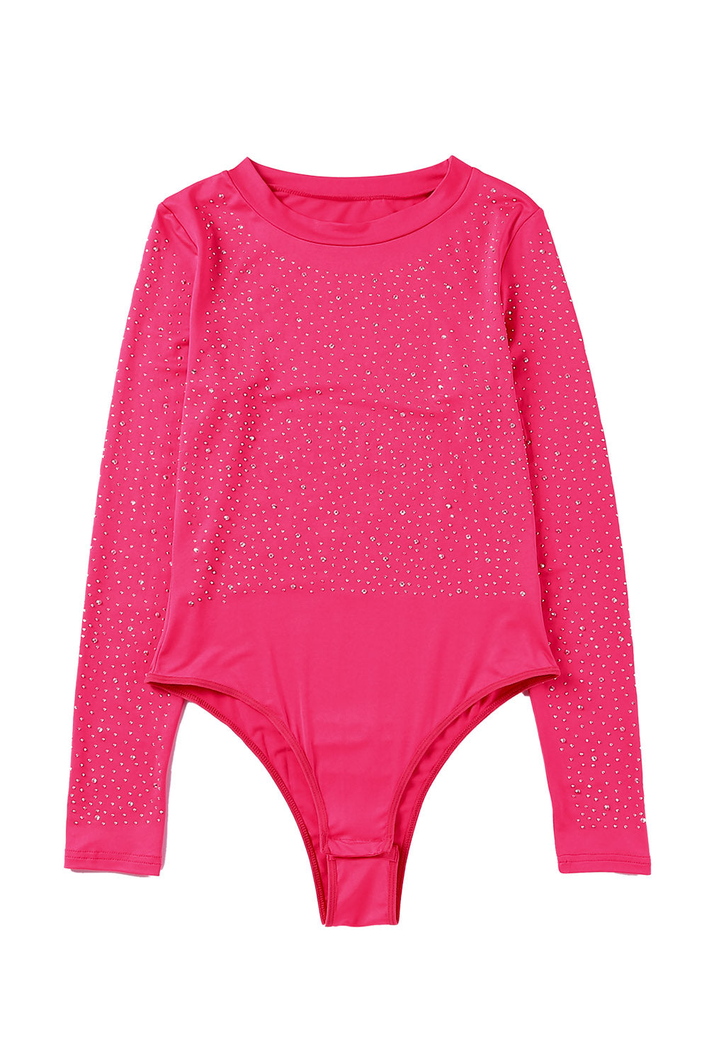 Rhinestone Round Neck Long Sleeve Bodysuit - Ladyez