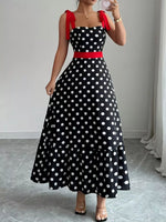 Polka Dot Tie Strap Maxi Dress