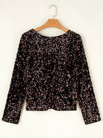Sequin Long Sleeve Cutout Back Top