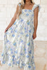 Floral Smocked High Waist Double Ruffle Sleeveless Long Dress