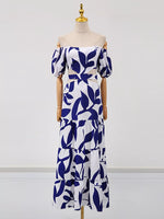Off-Shoulder Cutout Leaf Print Maxi Dress