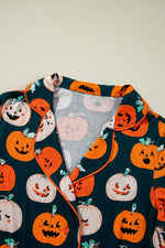 Pumpkin Printed Short Sleeve Top and Pants Lounge Set - Ladyez