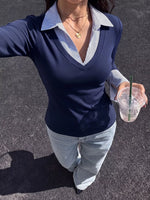 Contrast Collar Long Sleeve Top